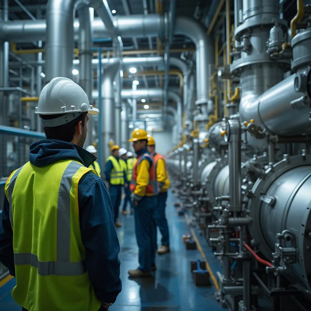 Operarios trabajando en refinería